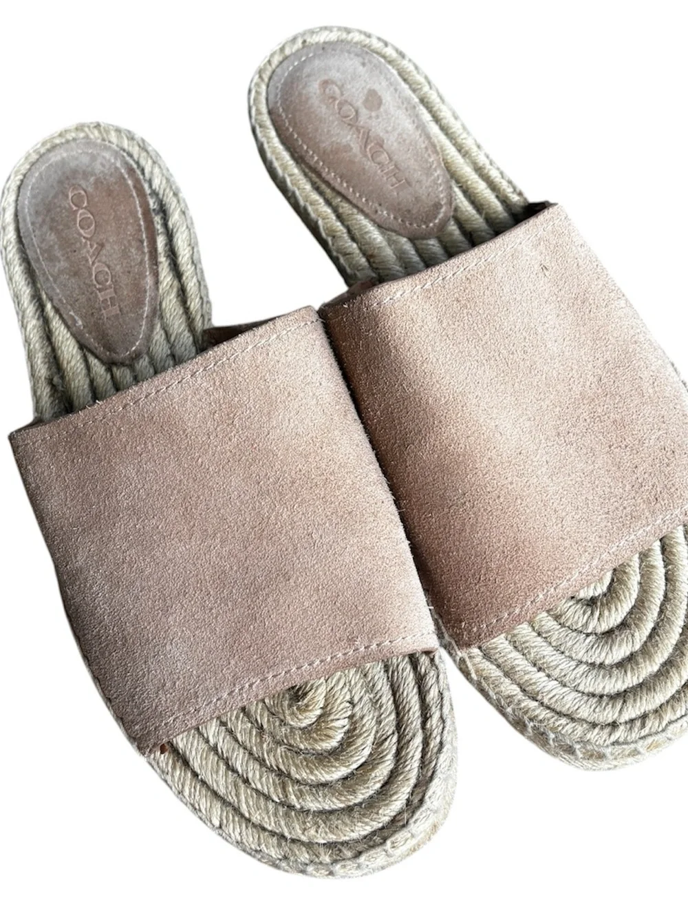 Coach Claudia Espadrille Suede Slide Mules in Taupe Beige Nude Size 9.5 B
